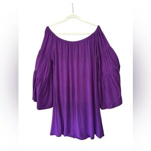 BY TOGETHER Purple Mini Off Shoulder Dress with Bell Sleeves Size XL